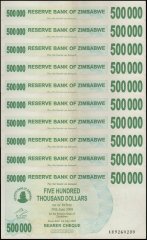 Zimbabwe 500,000 Dollars Bearer Cheque, 2007, P-51, Used